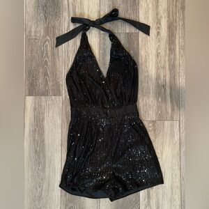 Black Sequin Halter Romper